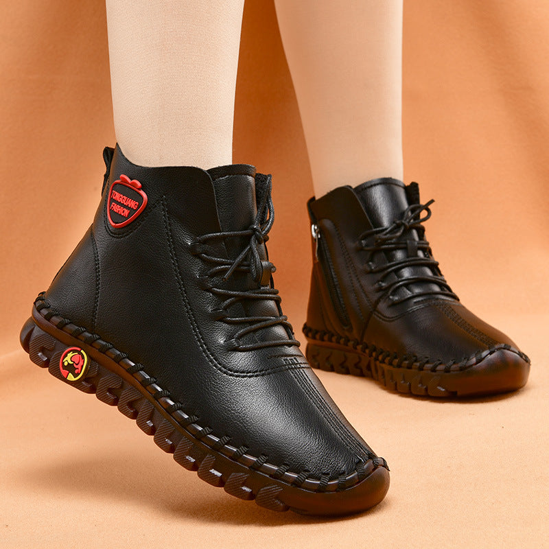 Hand-sewn Women's High-top Cotton Shoes Casual Winter Plush Warm Soft Sole Anti-slip Mother Shoes eprolo