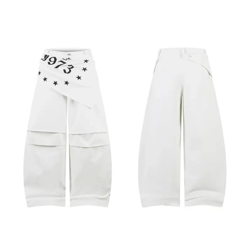 Hanging Panel Pleated Design Knife-Edge Casual Pants Loose Wide Leg Hip-Hop Trousers eprolo