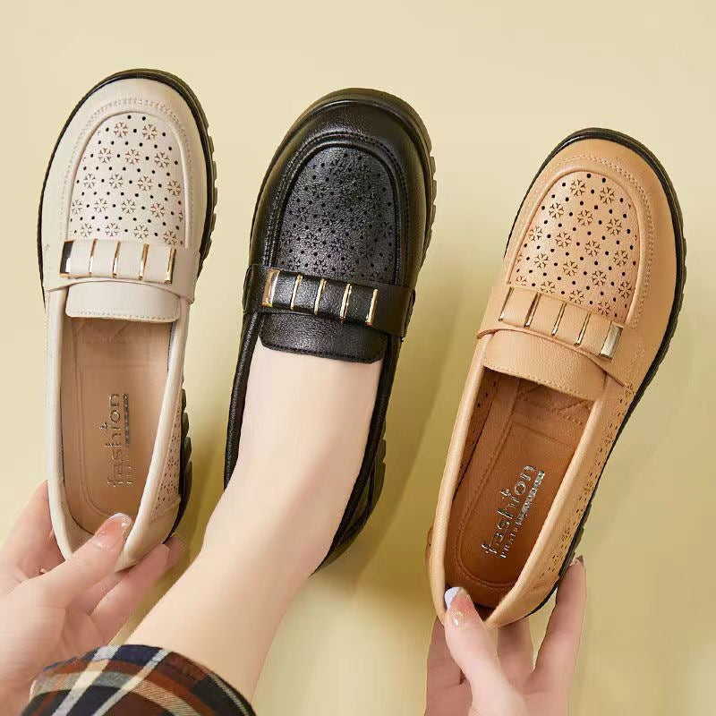 Thick Sole Loafer Women's Casual Breathable Small Leather Shoes Fashionable Mom Shoes Casual Wide Size Single Shoes eprolo