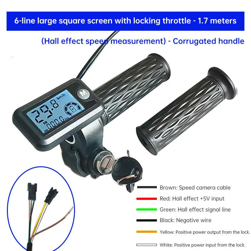 Electric Bike Throttle with LCD Speedometer & Voltmeter, 170cm Cable, Compatible 36/48/60/72V, Includes a Pair eprolo