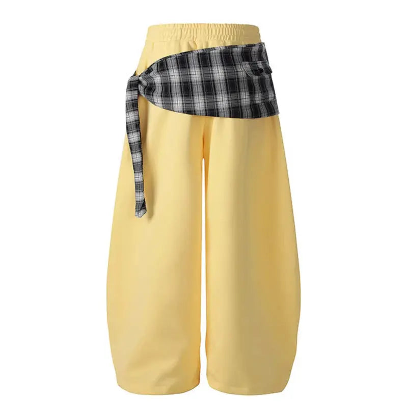 Star Plaid Tie-Waist Dagger Casual Pants Women Loose Dance Wide Leg Pants eprolo