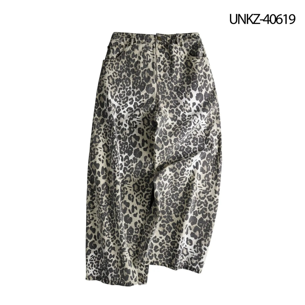 Retro design leopard print jeans for women eprolo