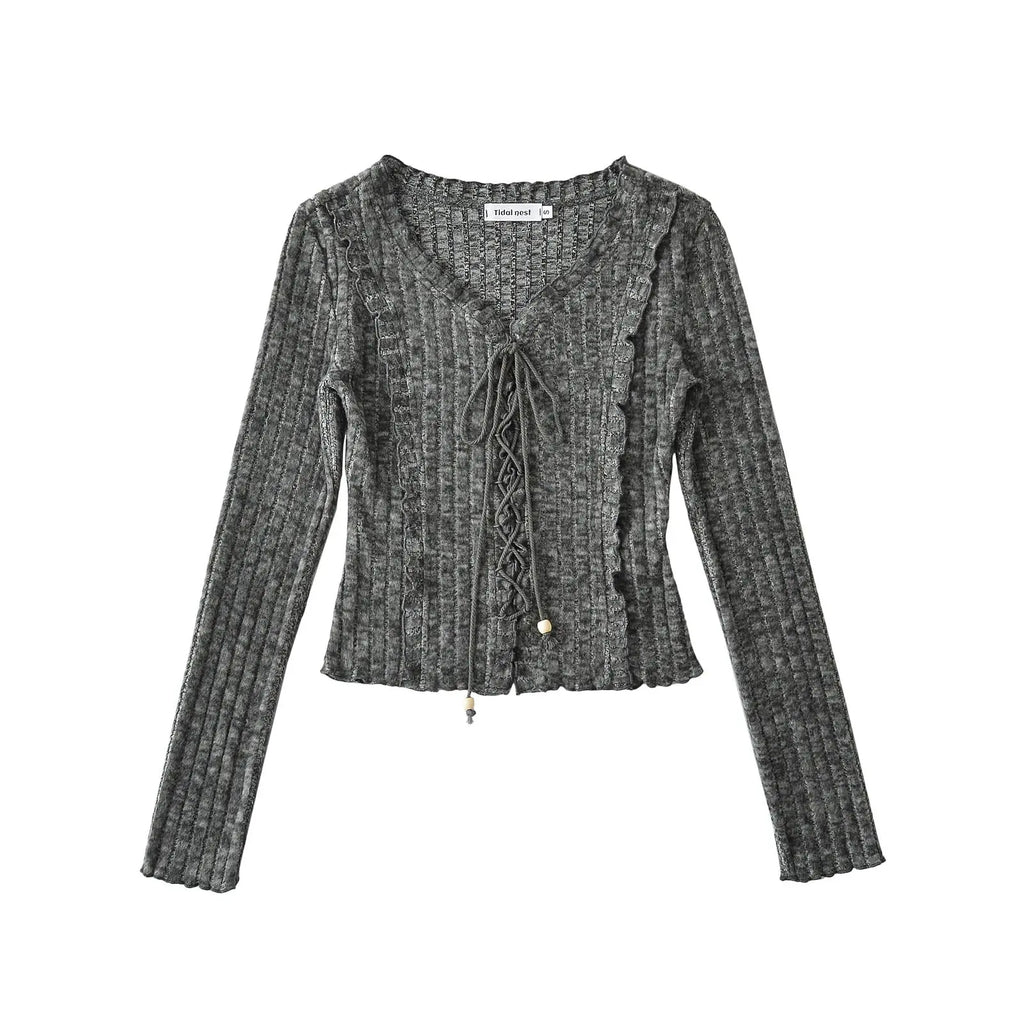 Tie up slim fit long sleeved top eprolo