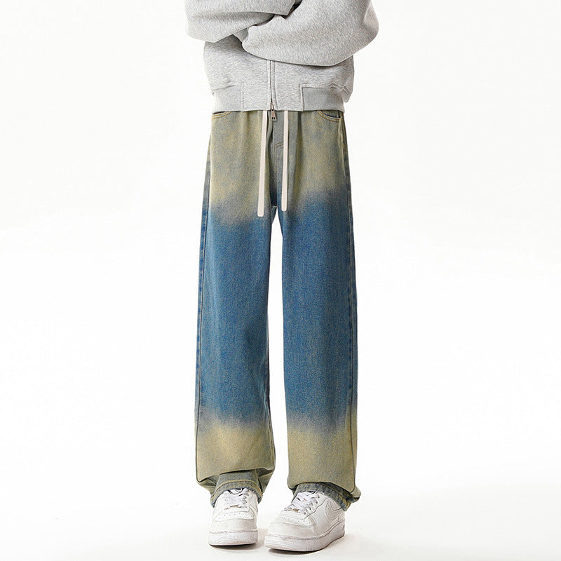 Gradient Drawstring Wide-Leg Jeans for Men eprolo