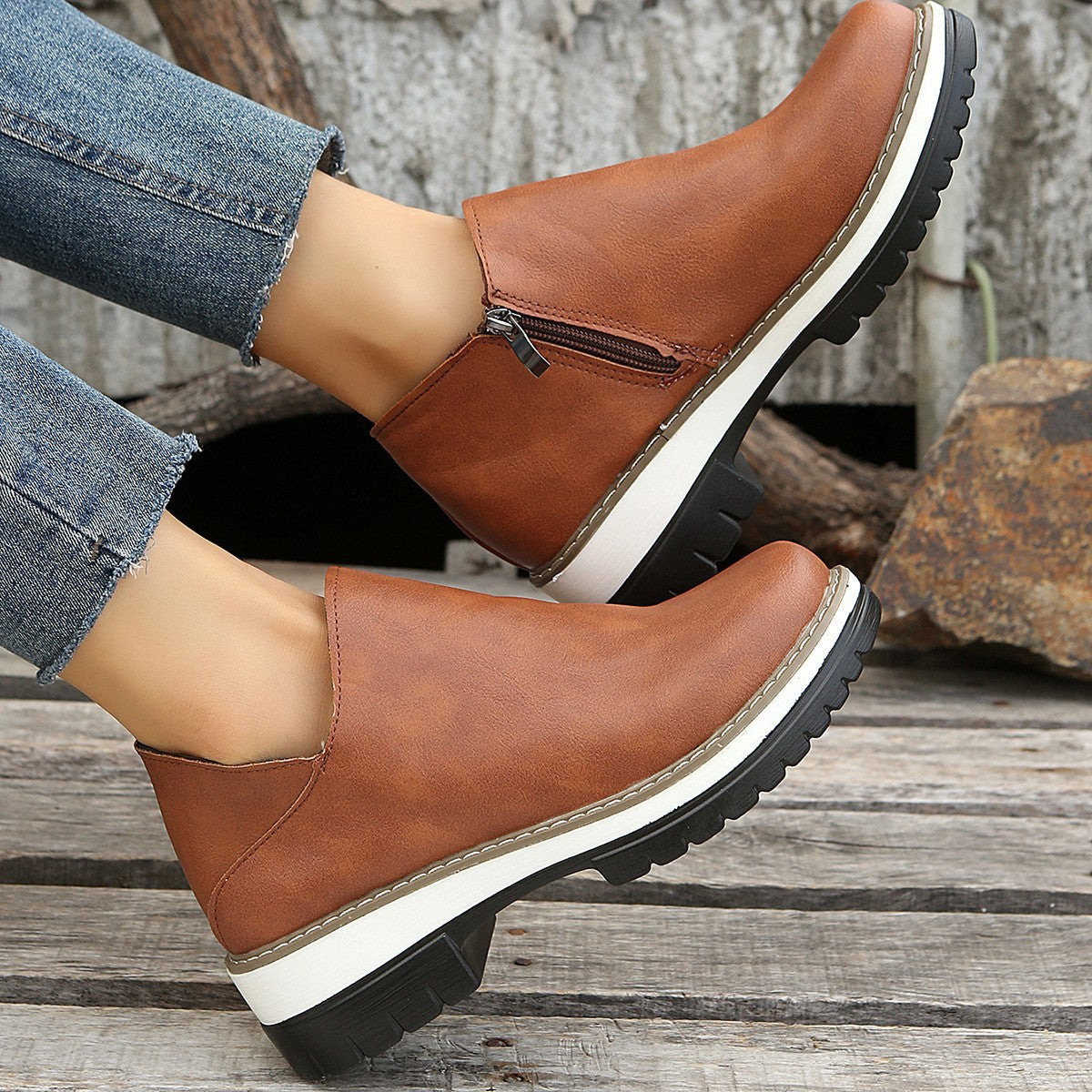 Women's single shoe low heel side zipper all season wearing style eprolo