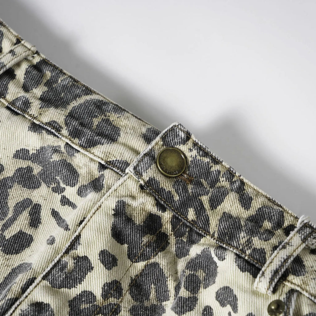 Retro design leopard print jeans for women eprolo