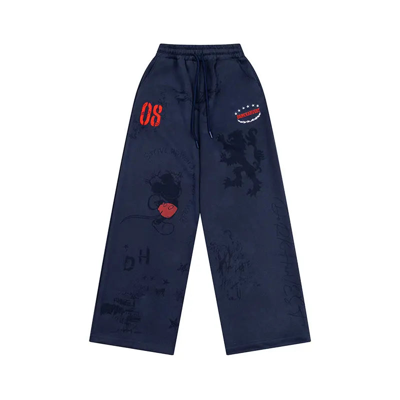 Casual Wide-Leg Sweatpants College Style for Men and Women eprolo