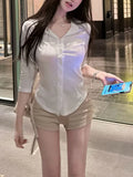Snow Cotton Semi-Transparent Mid-Sleeve Shirt Pure Desire Style Sexy Blouse for Women eprolo