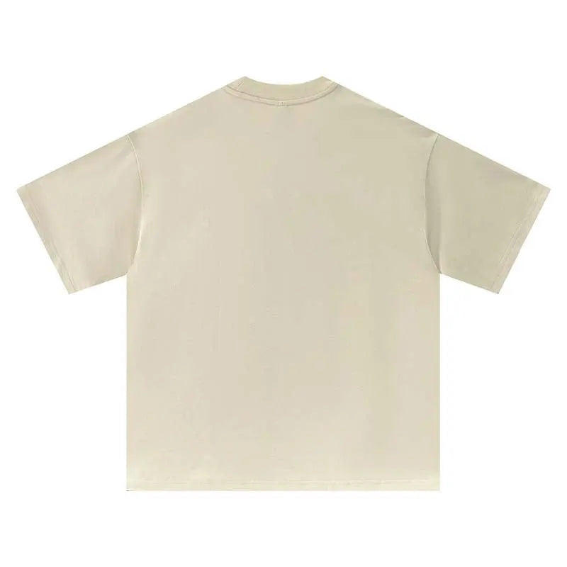 Badge mottled letter print round neck short sleeved shirt eprolo