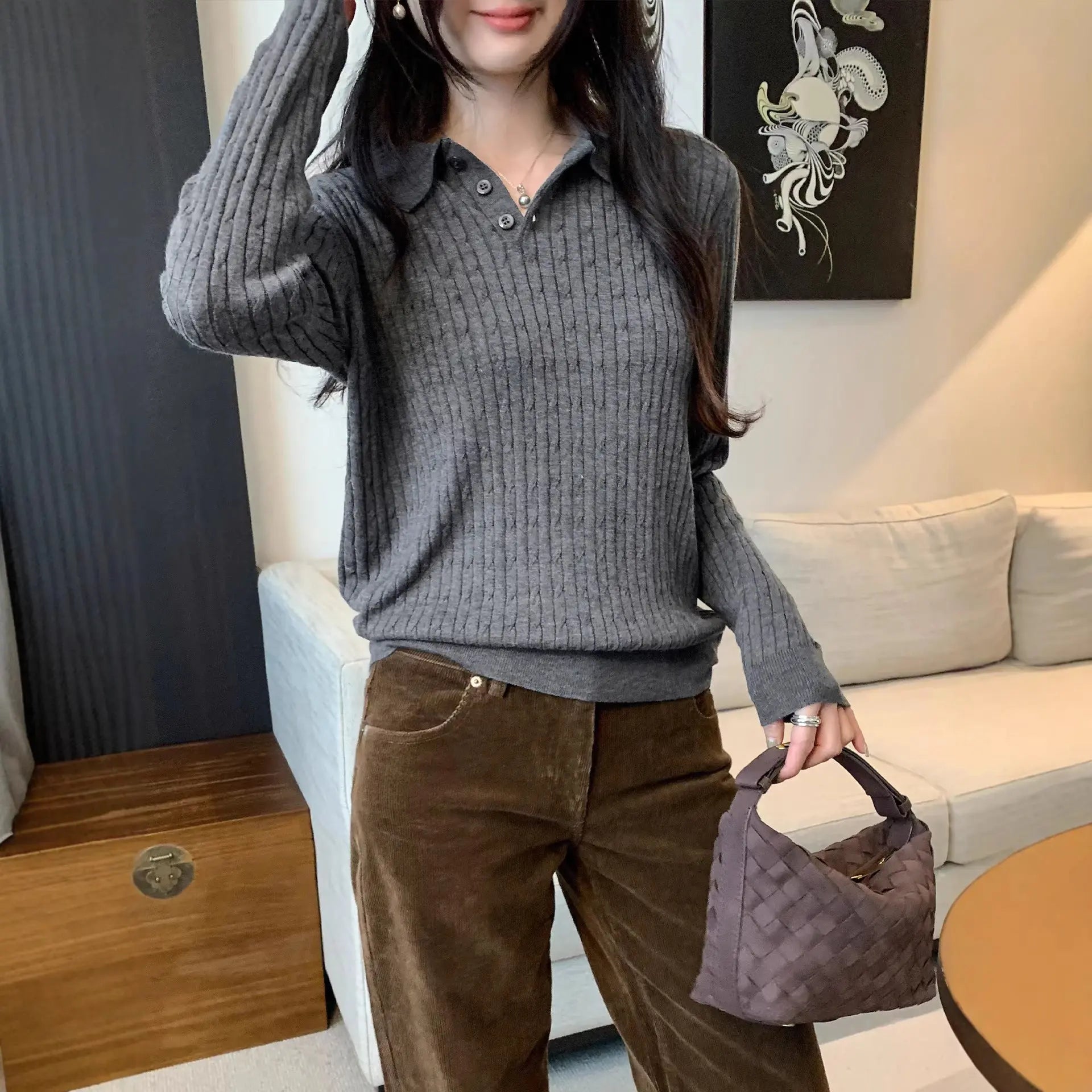 High-Neck Knit Sweater for Women, Slim Fit, Long Sleeve eprolo
