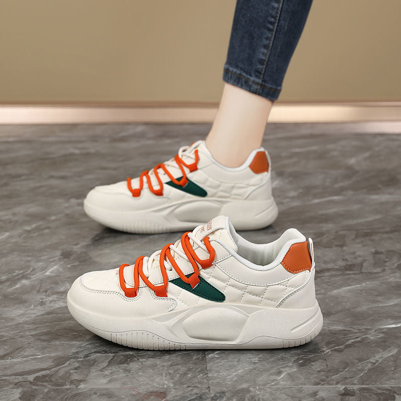 Golden Step Comfort Women's White Sneakers New Autumn Style Thick Sole Dad Shoes Round Toe Sport Shoes Leather Upper Versatile eprolo