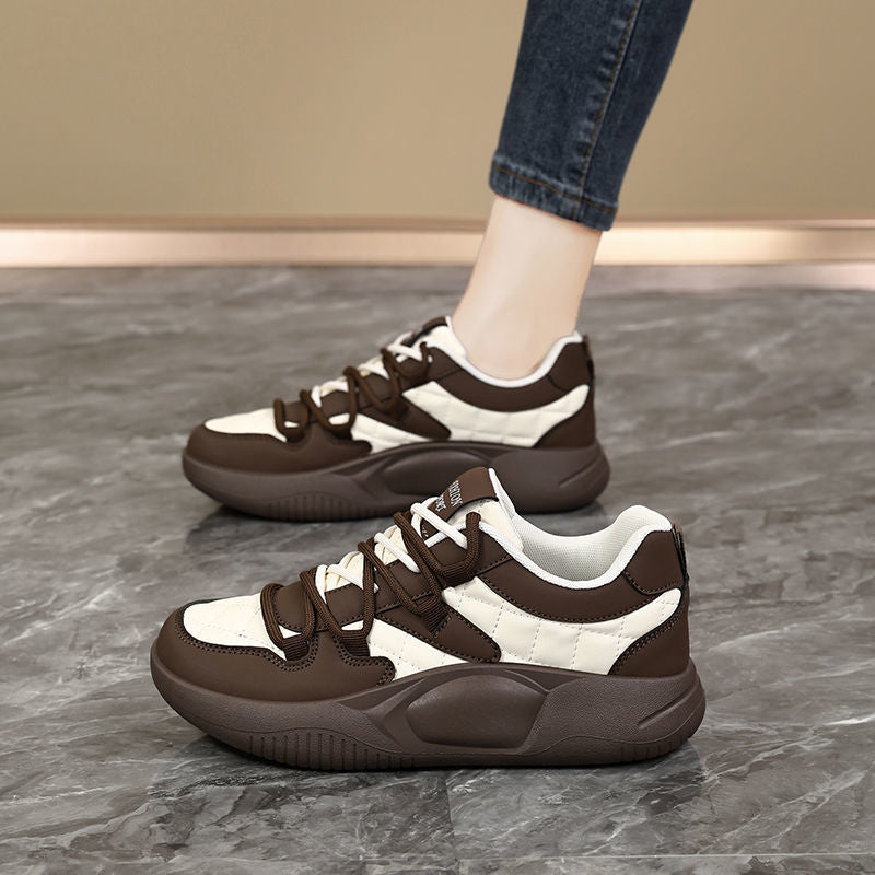 Golden Step Comfort Women's White Sneakers New Autumn Style Thick Sole Dad Shoes Round Toe Sport Shoes Leather Upper Versatile eprolo