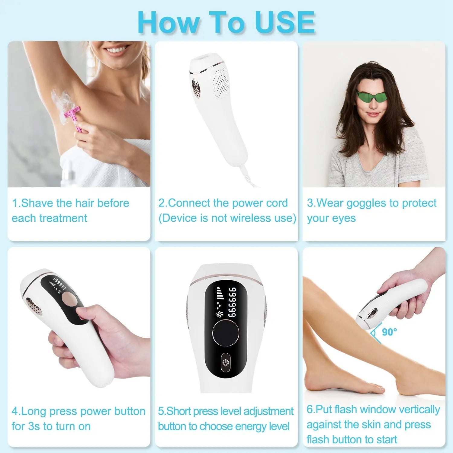 1Pc Laser Hair Removal For Summer Swimming Woman Man Ice Cooling Permanent IPL Hair Remover With Painless 999999 Flashes Home Use Lasting Hair Reduction For Armpits Legs Arms Bikini Line My Store