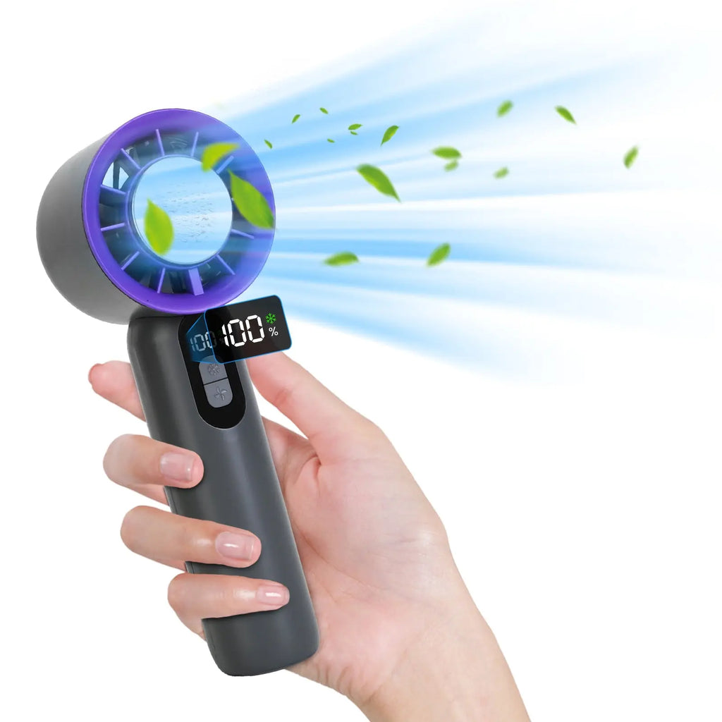 One Hundred Speed Handheld Fan With Ice Cooler High Speed Turbo Fan 3000mAh Rechargeable Hand Fan With LCD Display For Travel Camping Beach Outdoor My Store