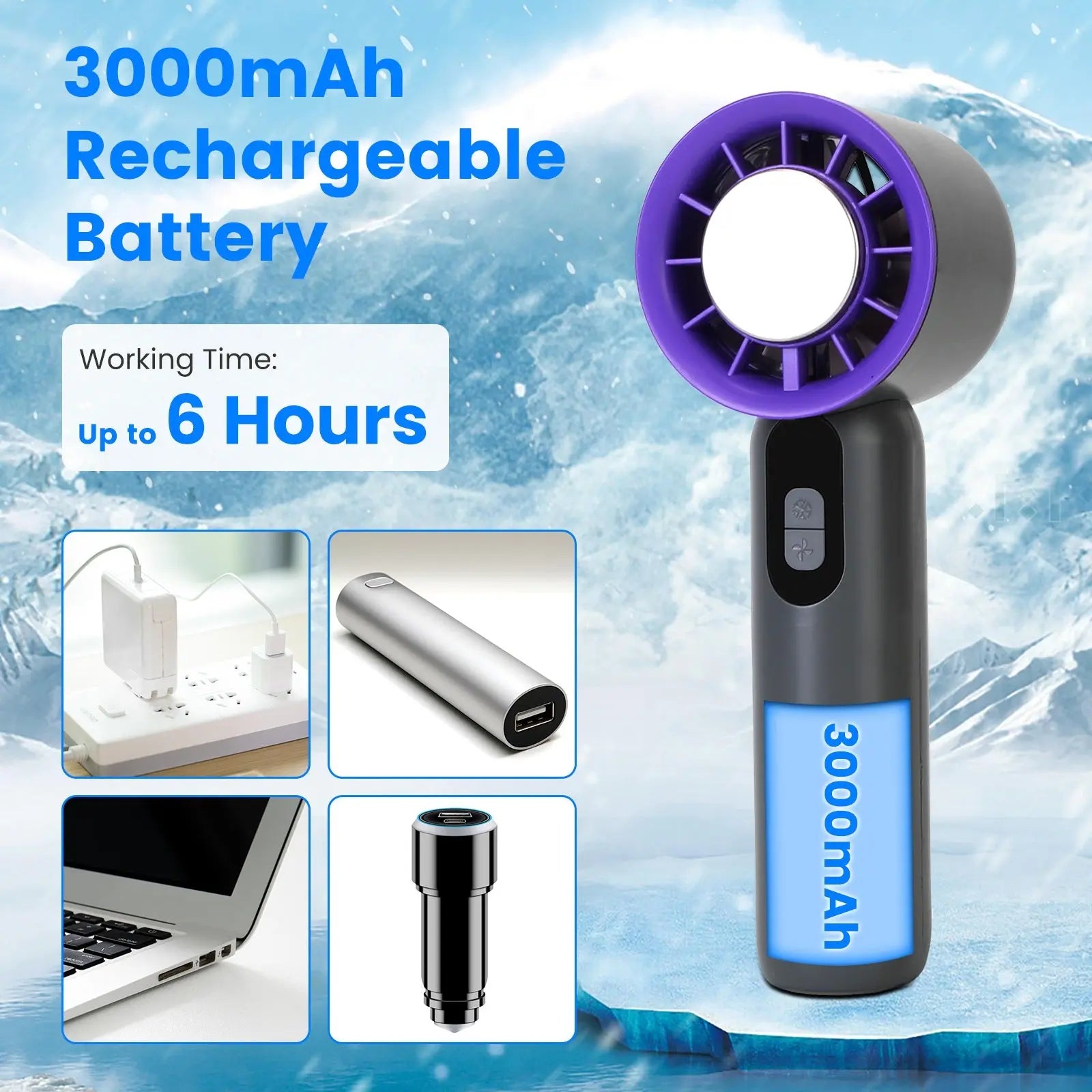 One Hundred Speed Handheld Fan With Ice Cooler High Speed Turbo Fan 3000mAh Rechargeable Hand Fan With LCD Display For Travel Camping Beach Outdoor My Store
